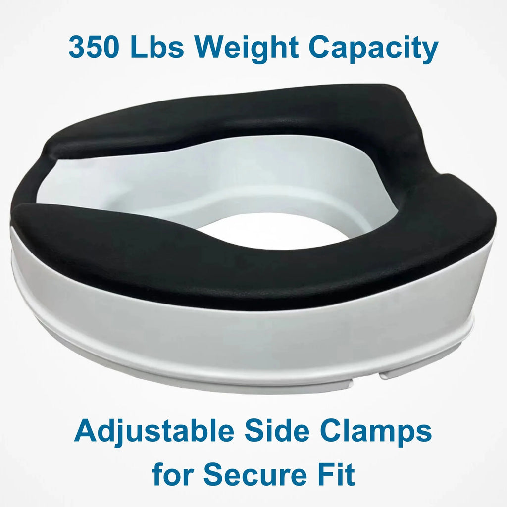 4-inch Raised Toilet Seat, Black Padded, Adjustable White W39253