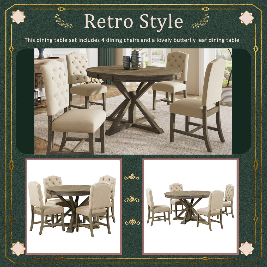 Extendable 5-Piece Dining Table Set with Upholstered Chairs X18508