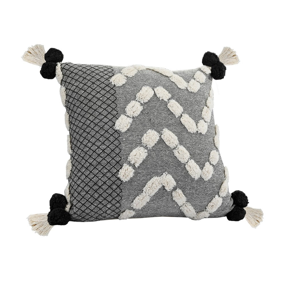 20" x 20" Hand-stitched Gray White Geometric Organic Cotton Pillow Cover S1205