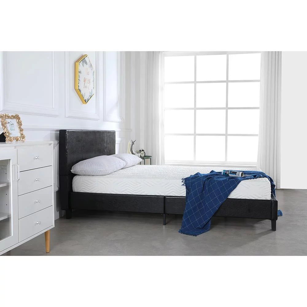 Black Faux Leather Upholstered Twin Size Platform Bed Frame with Headboard F365612