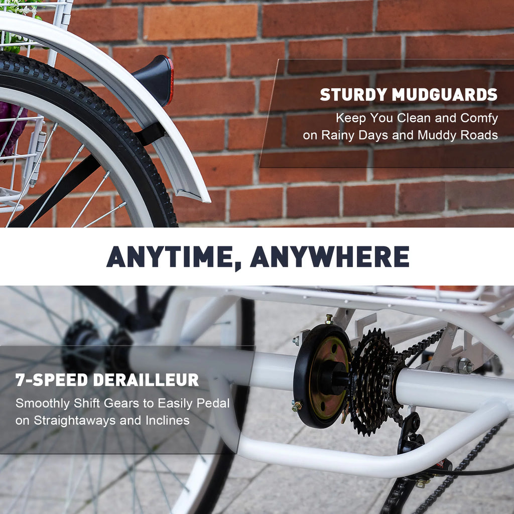 26 Inch 3 Wheel Bike with 7 Speeds & Basket E1698