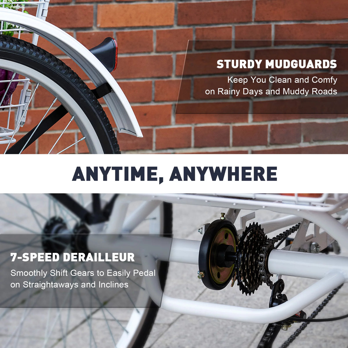 26 Inch 3 Wheel Bike with 7 Speeds & Basket E1698