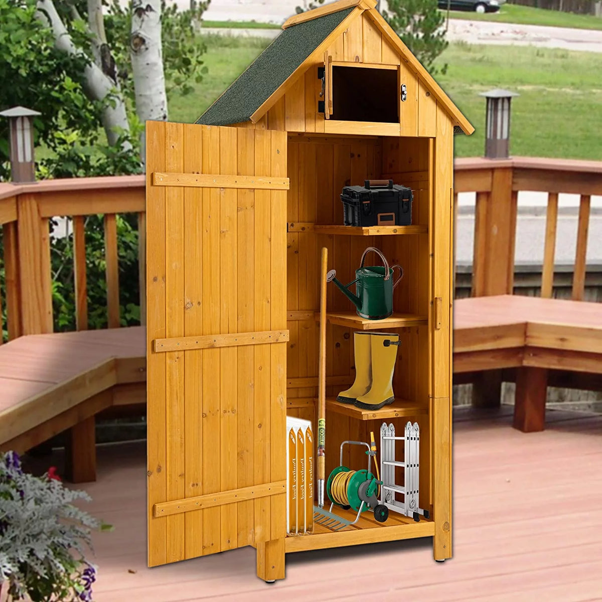 Wooden Outdoor Storage Cabinet Tool Shed 30.3” L X 21.3” W X 70.5” H Gray F486