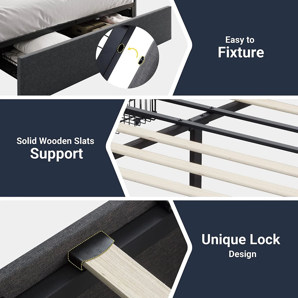 Queen Size Platform Bed Frame with 3 Storage Drawers V654073