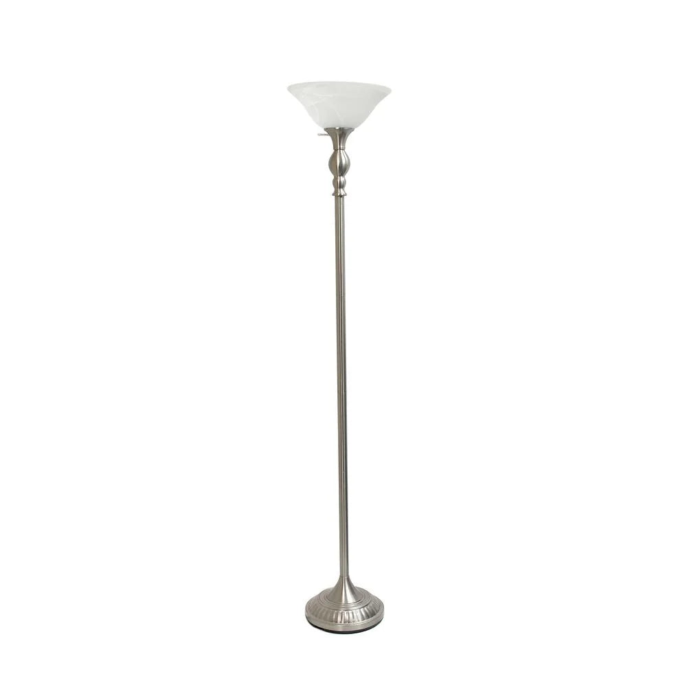 1 Light Brushed Nickel Torchiere Floor Lamp with White Glass Shade L868