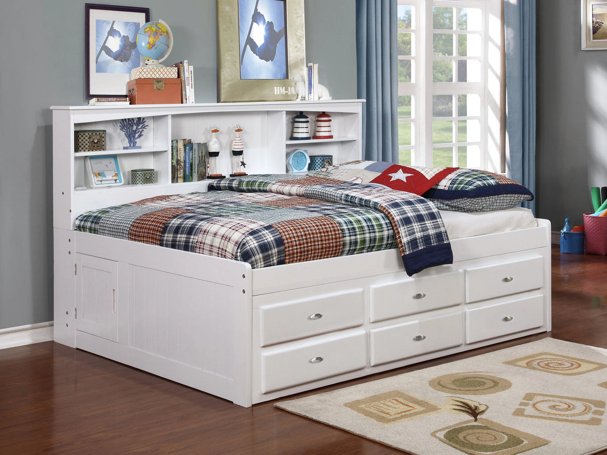 Solid Pine Full Bookcase Daybed with 3 Drawers and Twin Trundle in Casual White L429