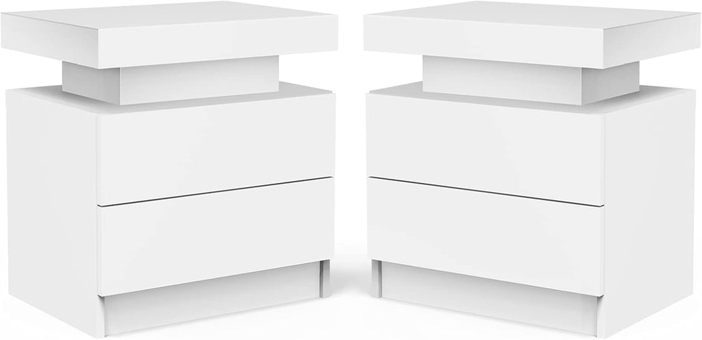 White LED Nightstand with 2 Drawers T25603