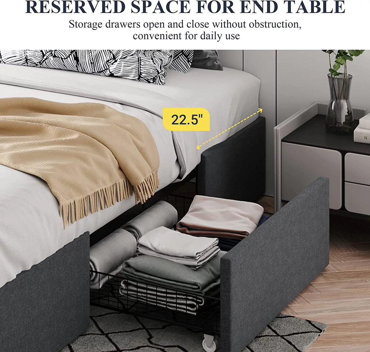 Queen Size Platform Bed Frame with 3 Storage Drawers V654073