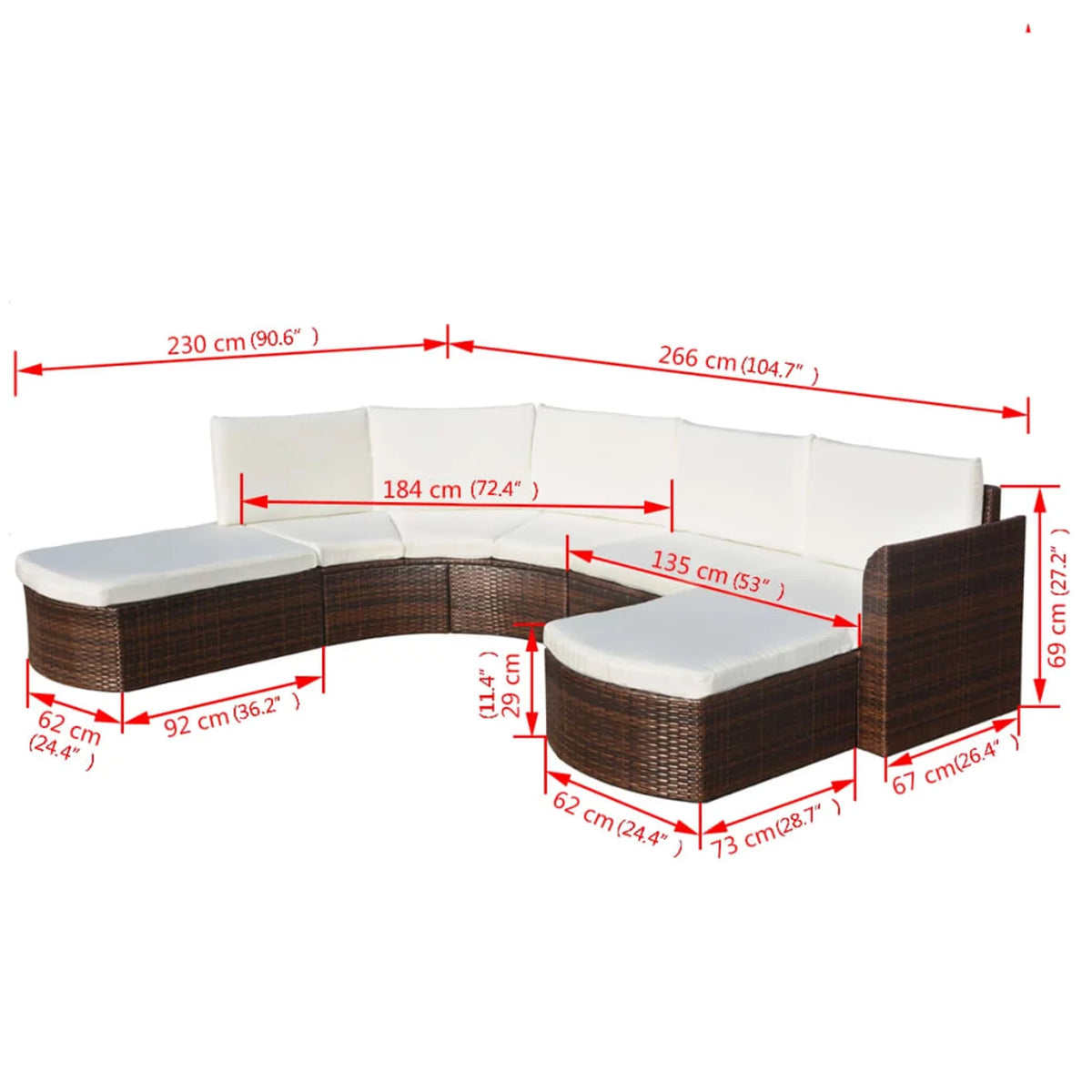 4 Piece Cushioned Corner Sofa with 2 Ottoman Brown Poly Rattan Outdoor Conversation Set Q553511