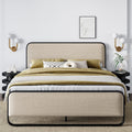 Queen Size Beige Metal Platform Bed Frame with Upholstered Headboard and Footboard B75479