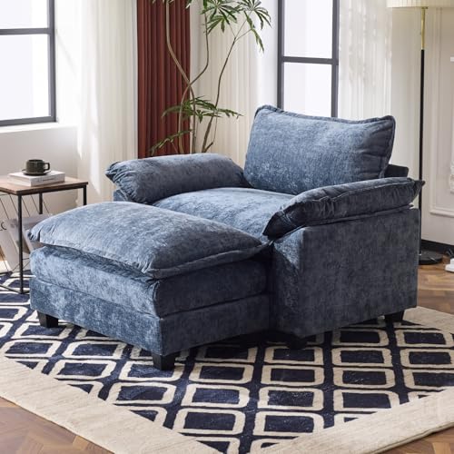 Beige Chenille 3-Seat Sectional Sofa with Ottoman I9201