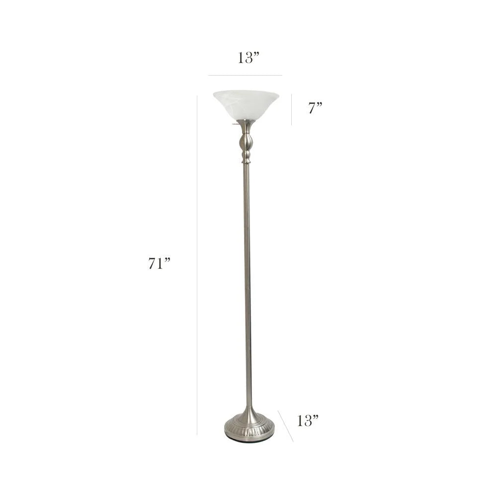 1 Light Brushed Nickel Torchiere Floor Lamp with White Glass Shade L868
