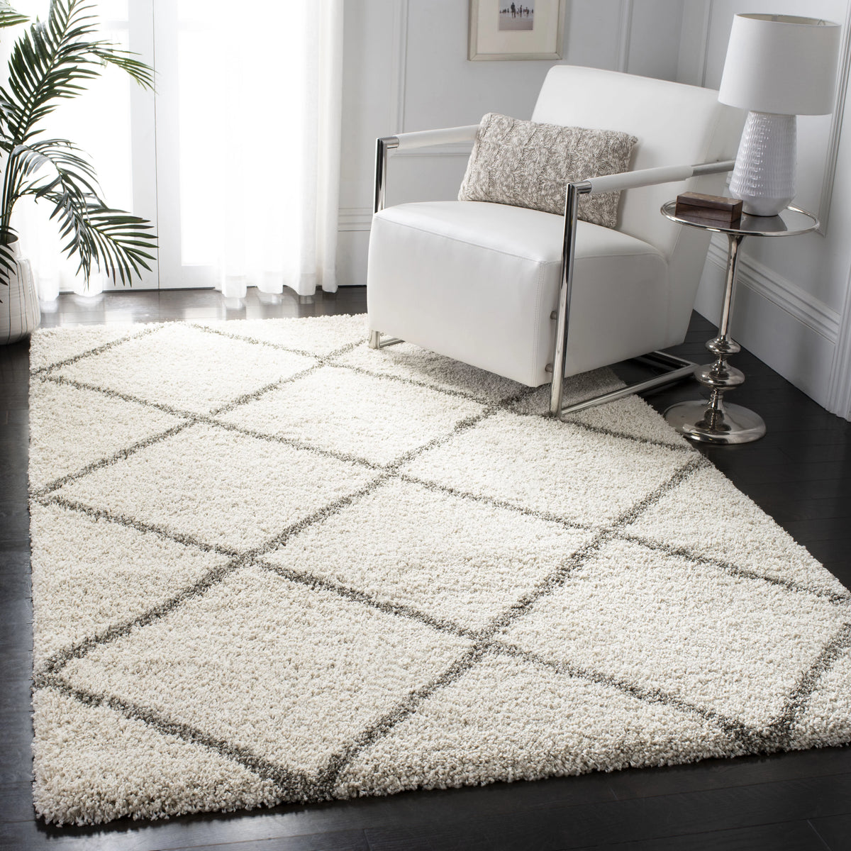 Ivory Grey Geometric Shag Area Rug 11' x 15' U601002