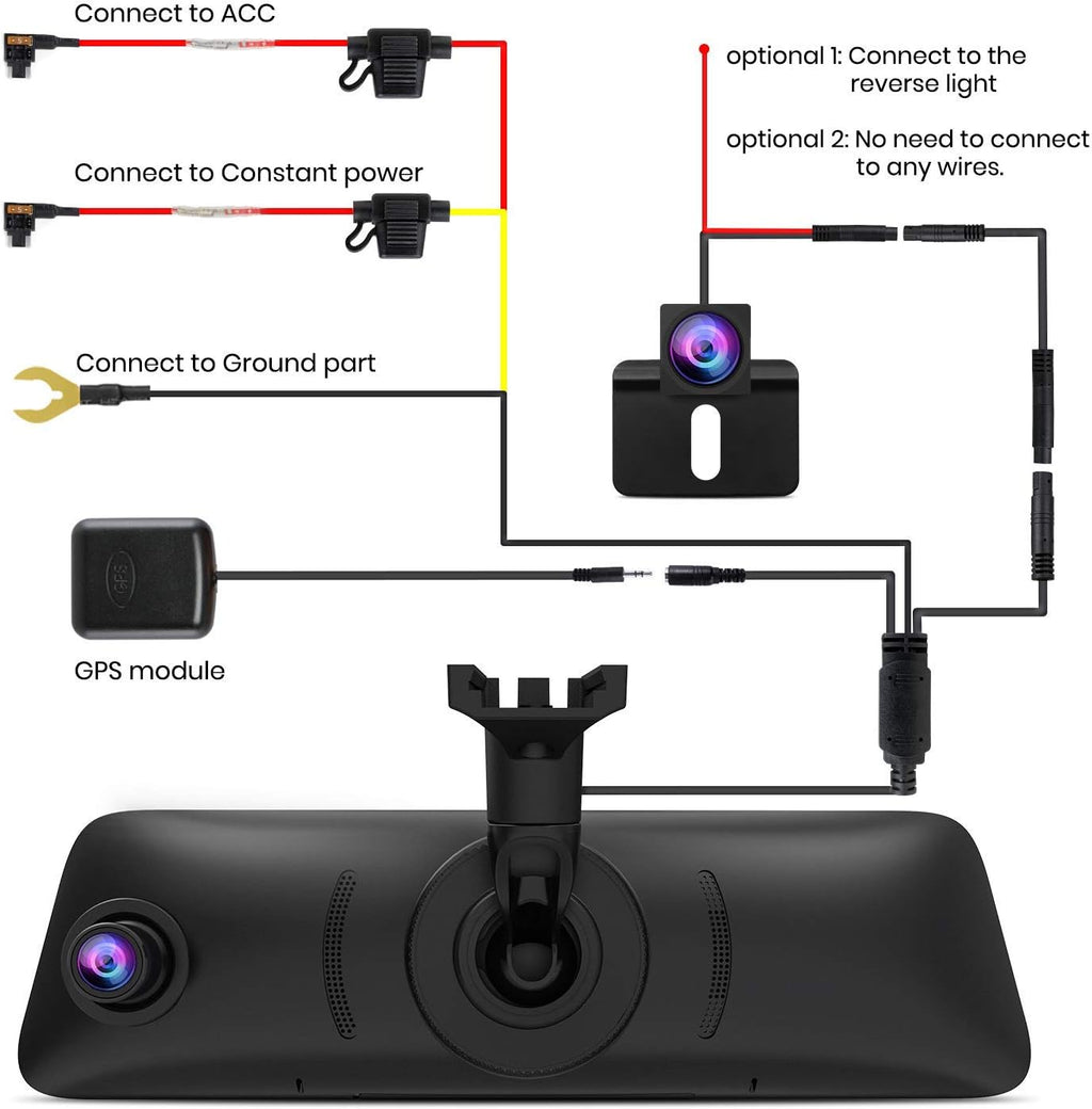 Rear View Mirror Camera with 9.35'' Touch Screen, Dual 1080P Night Vision T349897