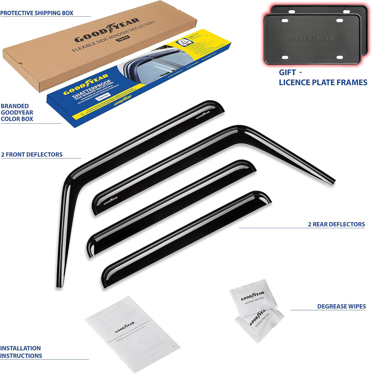 Shatterproof Window Deflectors Tape-on Rain Guards 4 pcs S56511