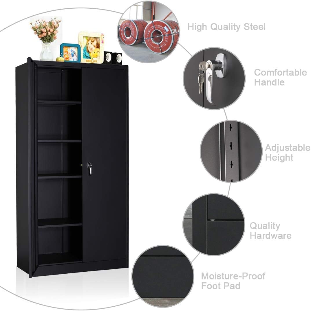 Metal Storage Cabinet with 2 Doors and 5 Shelves W217