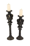 Large Black Carved Wood Candle Holders Set of 2 O99777
