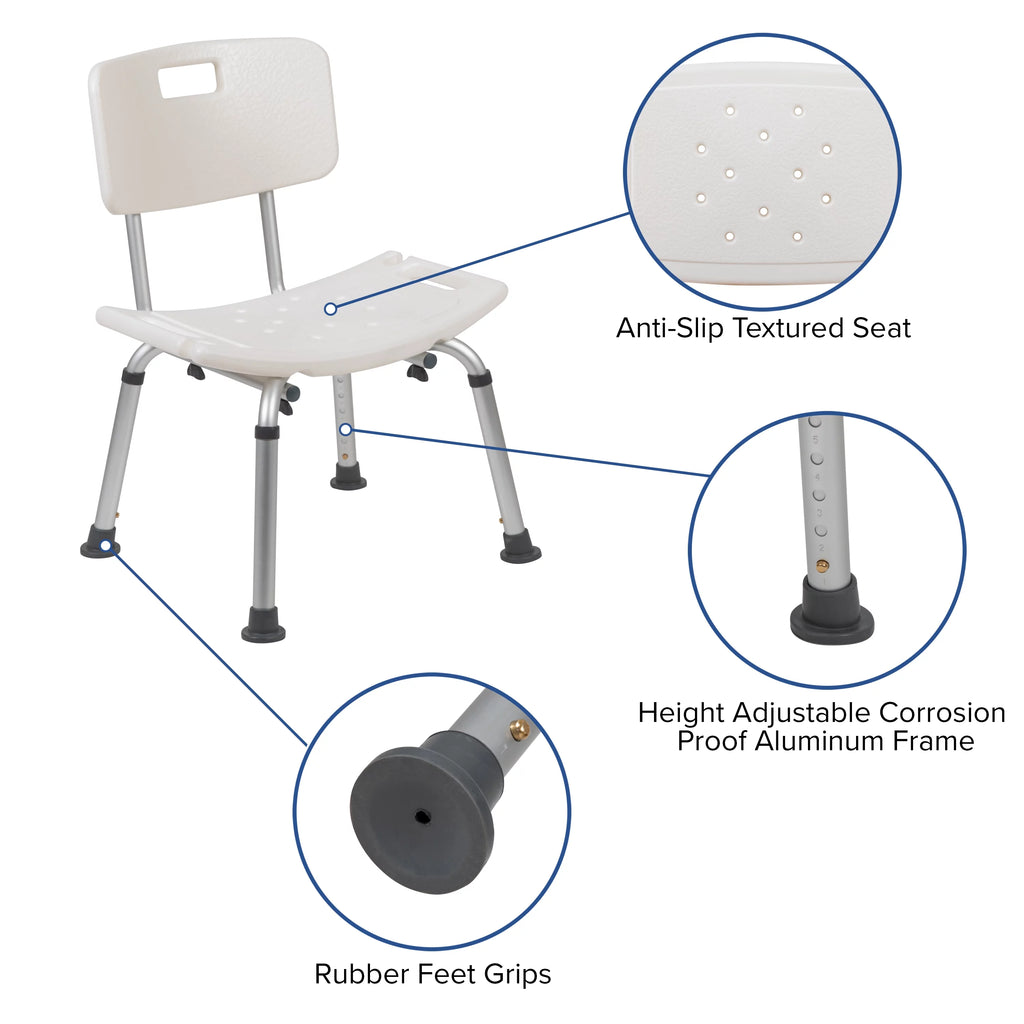 White Adjustable Bath & Shower Chair with Back W4587