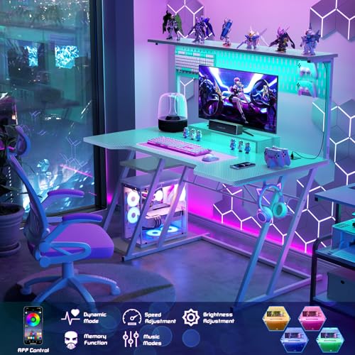 Carbon Fiber Black 47'' Gaming Computer Desk with Shelves and Outlets V7201
