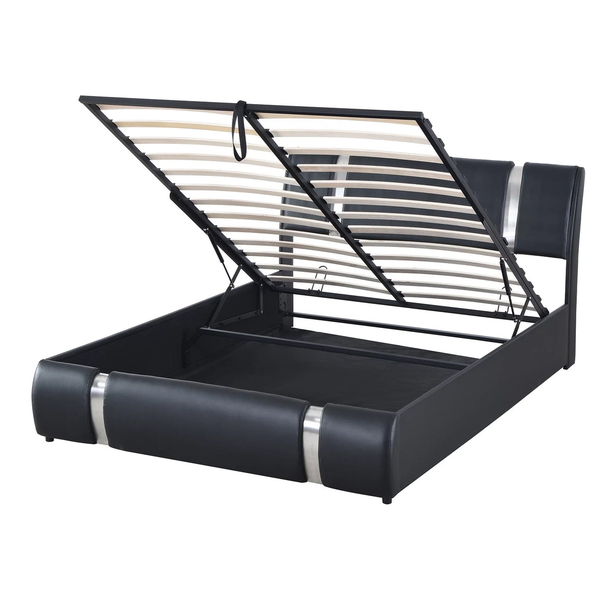 Queen Size Lift Up Storage Bed PU Upholstered Platform Bed with Headboard Black N518