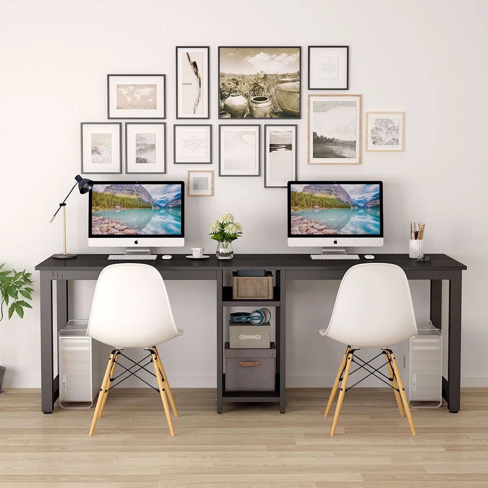 78 Extra Large Two Person Computer Desk with Shelf B180602