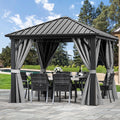 10x10ft Hardtop Gazebo with Nettings and Curtains Z7507