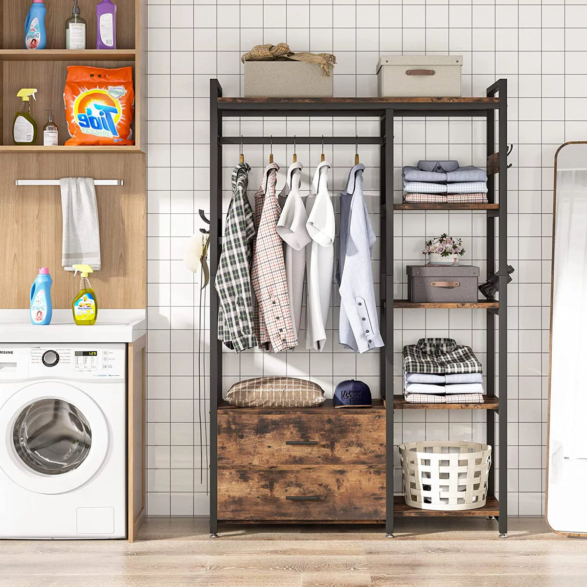Freestanding Closet Organizer with Drawers and Shelves A610