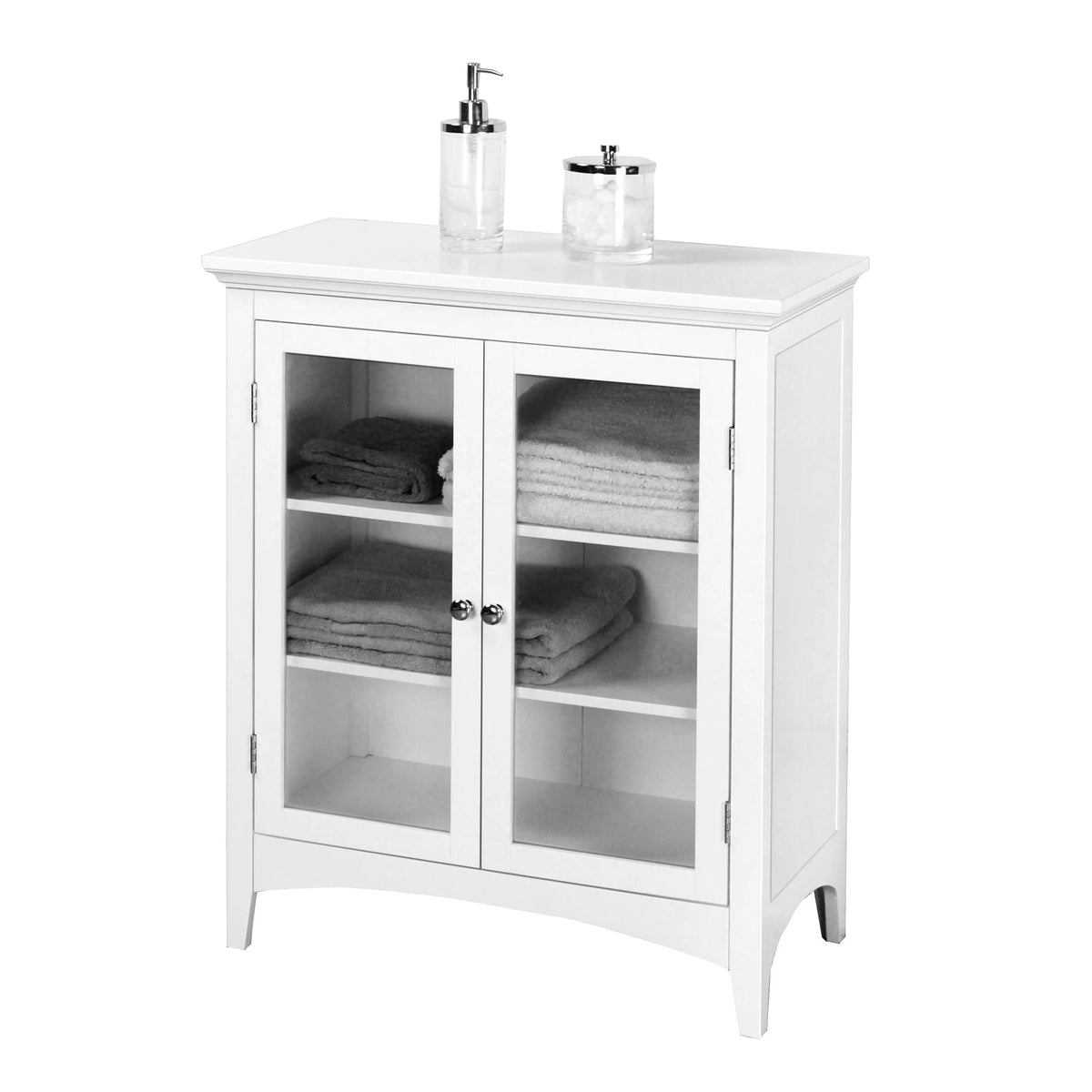 White Wooden Floor Cabinet with 2 Glass Doors W90704