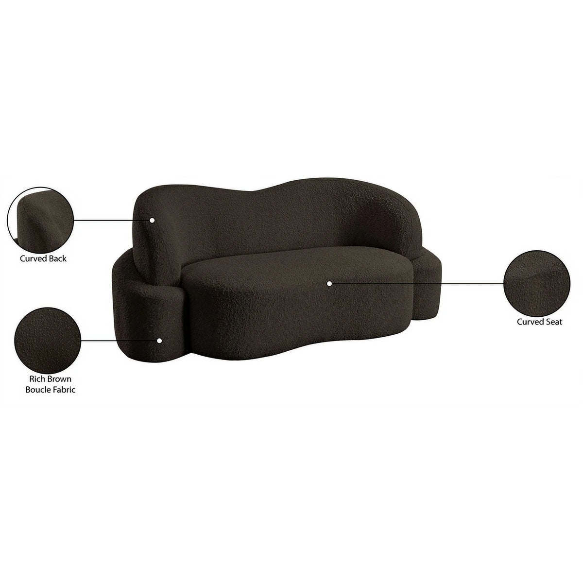 Brown Boucle Fabric Loveseat D669