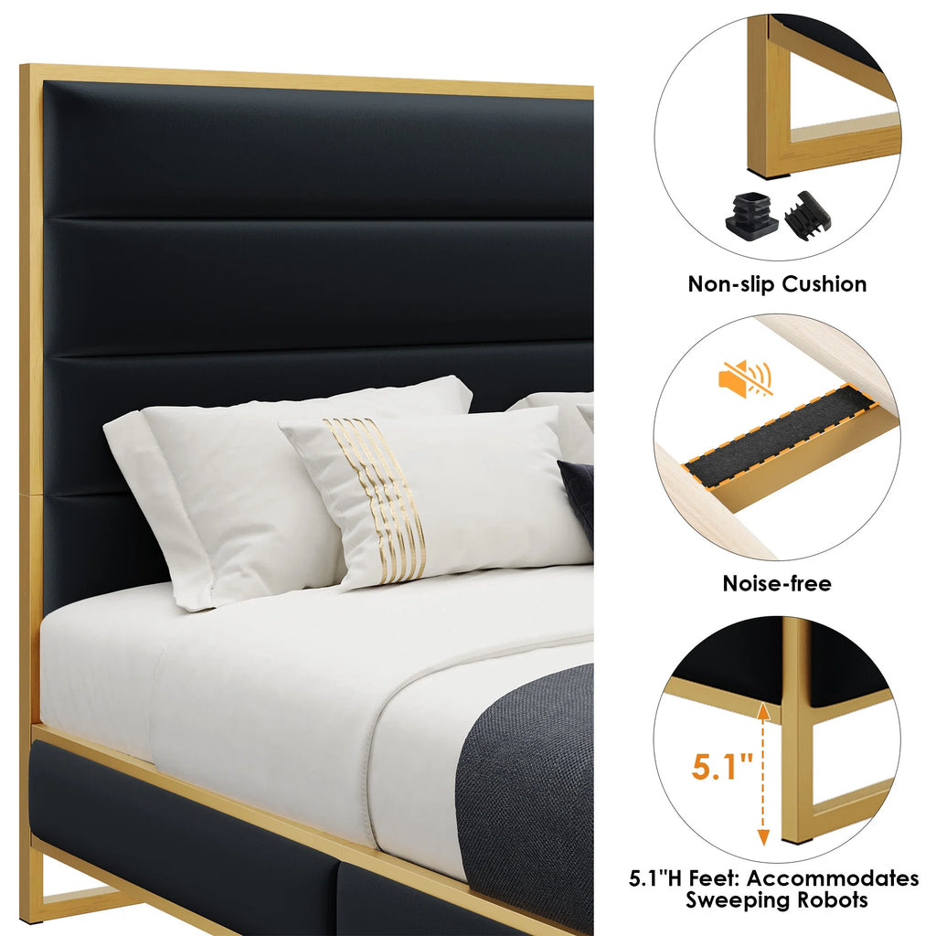 King Size Off-white Velvet Upholstered Platform Bed I451076