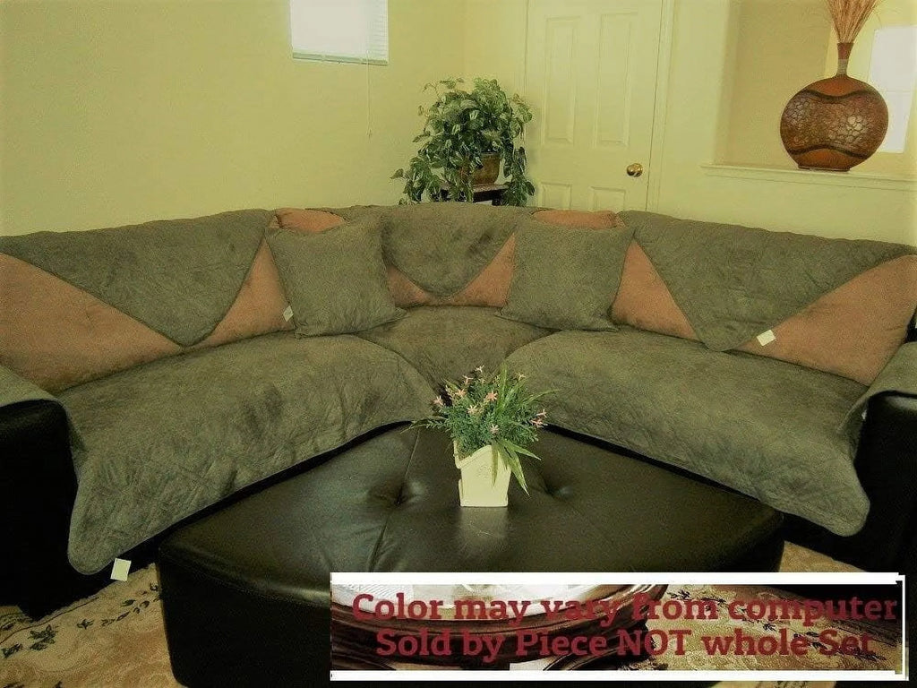 Sage Green Quilted Micro Suede Sofa Cover Pad K151