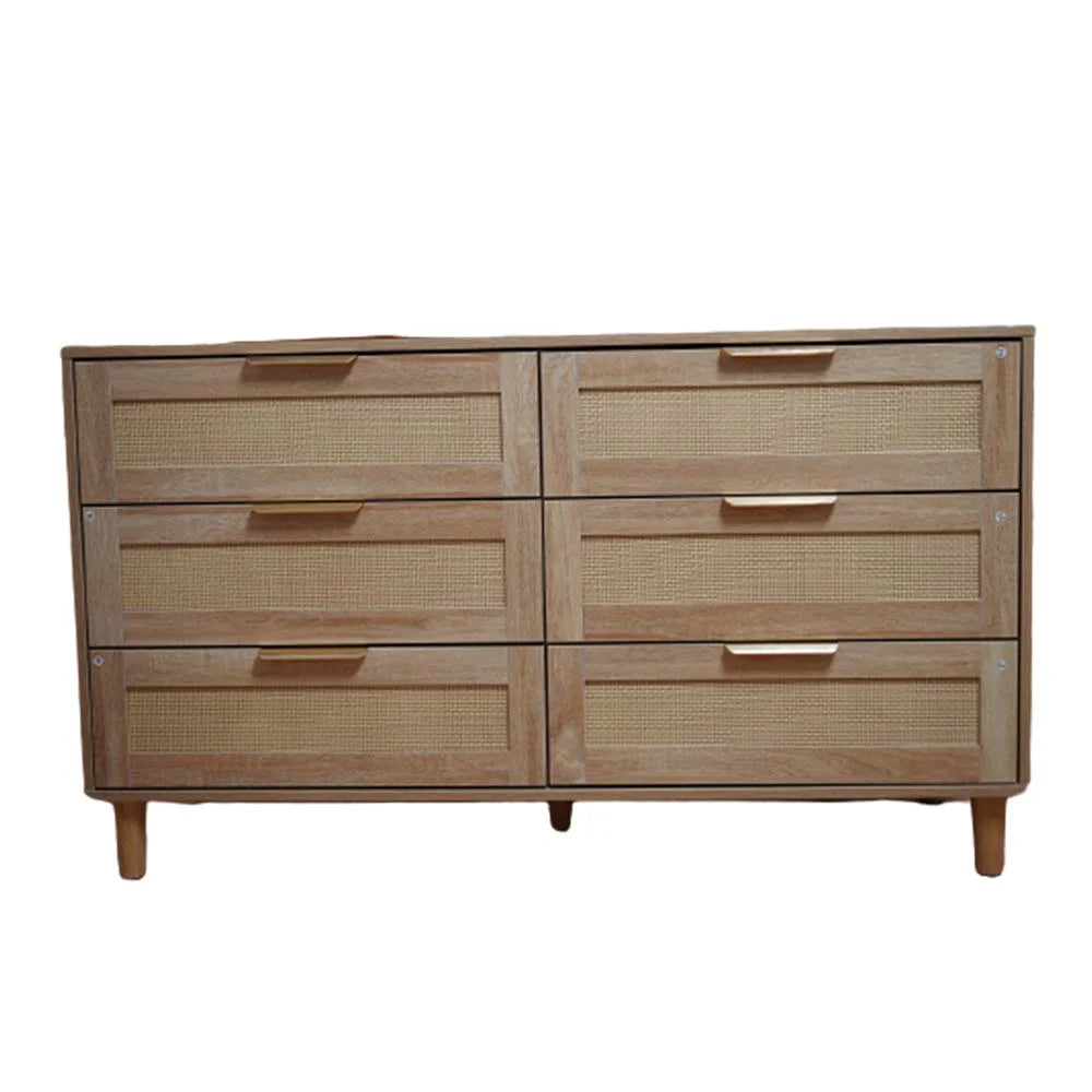 6 Drawer Natural Wood Dresser with Gold Handles G95013