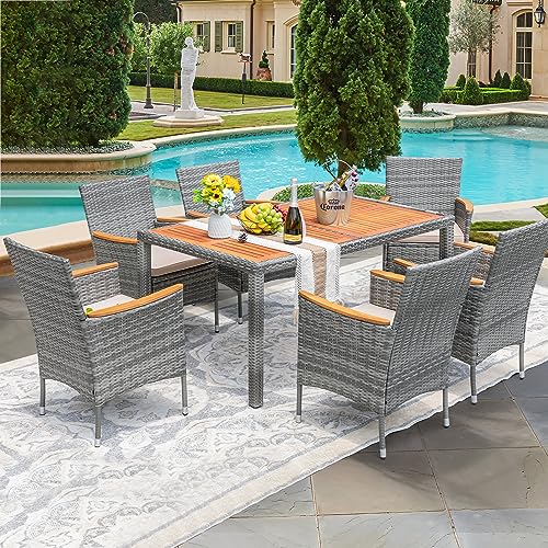 9 Piece Wicker Outdoor Dining Table and Chairs Set with Acacia Wood Table Top K38597