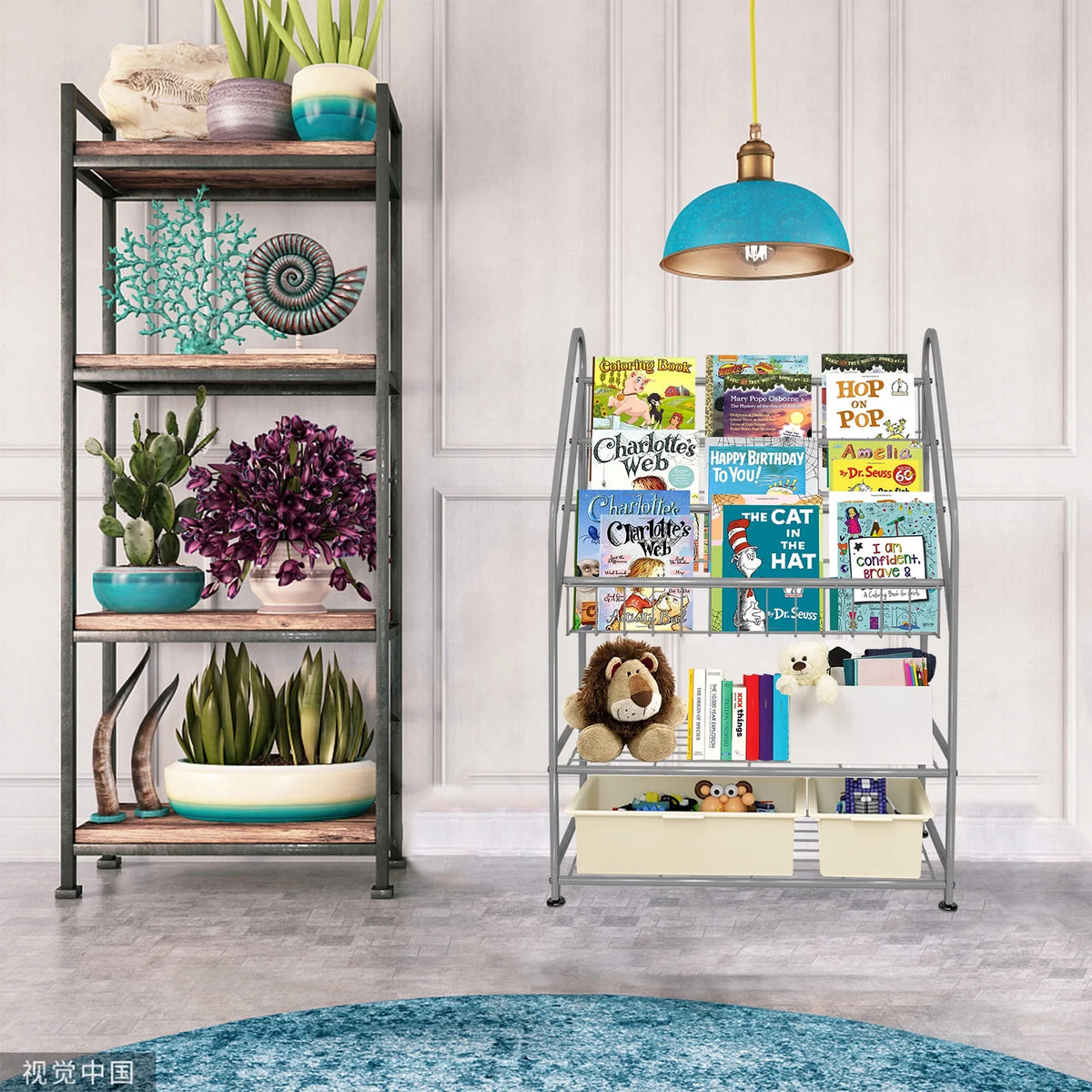 Grey Metal Kids Bookshelf 32 in Y421