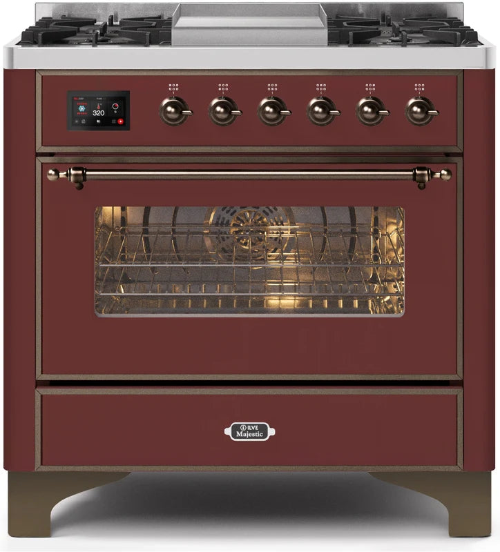 Burgundy Dual Fuel Propane Gas Range with Bronze Trim H626817