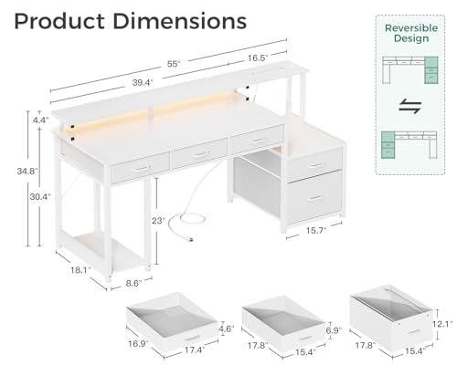 55 Inch Black Computer Desk with 3 Drawers Q456804