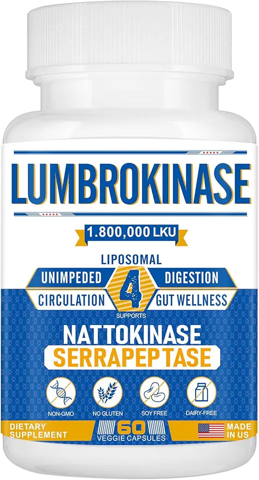 60 Capsules Liposomal Lumbrokinase Nattokinase Serrapeptase Complex Supplement X1409