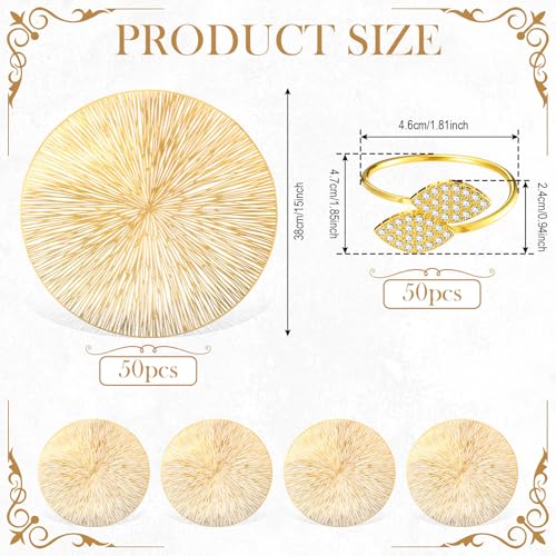 100 Set Gold 15 Inch Round Placemats and Napkin Rings L522