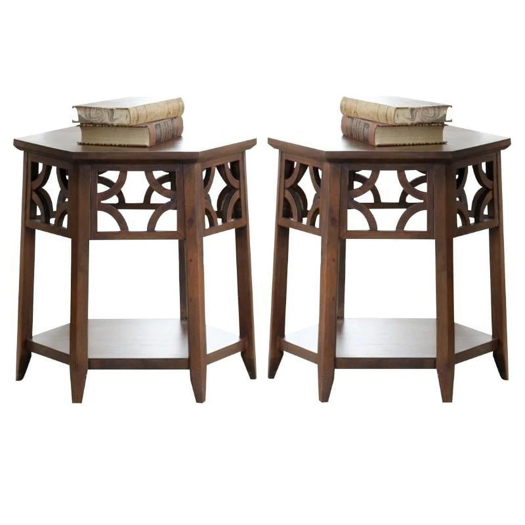 Wood Hexagon End Table Set of 2 T8126
