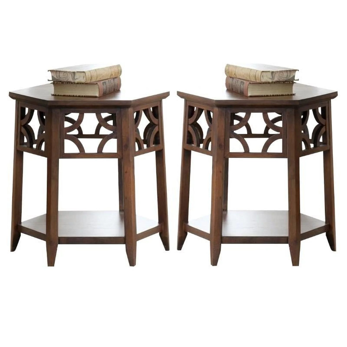 Wood Hexagon End Table Set of 2 T8126