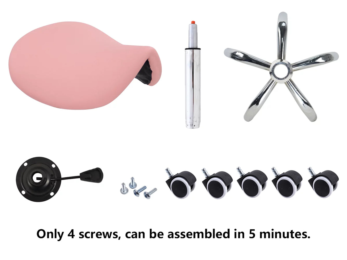 Pink PU Leather Adjustable Rolling Saddle Stool B87932
