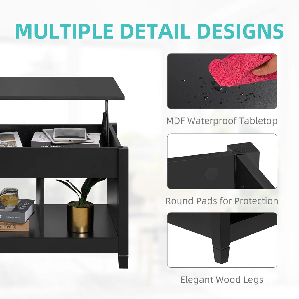 Lift Top Coffee Table with Hidden Storage and 3 Open Shelves E28332
