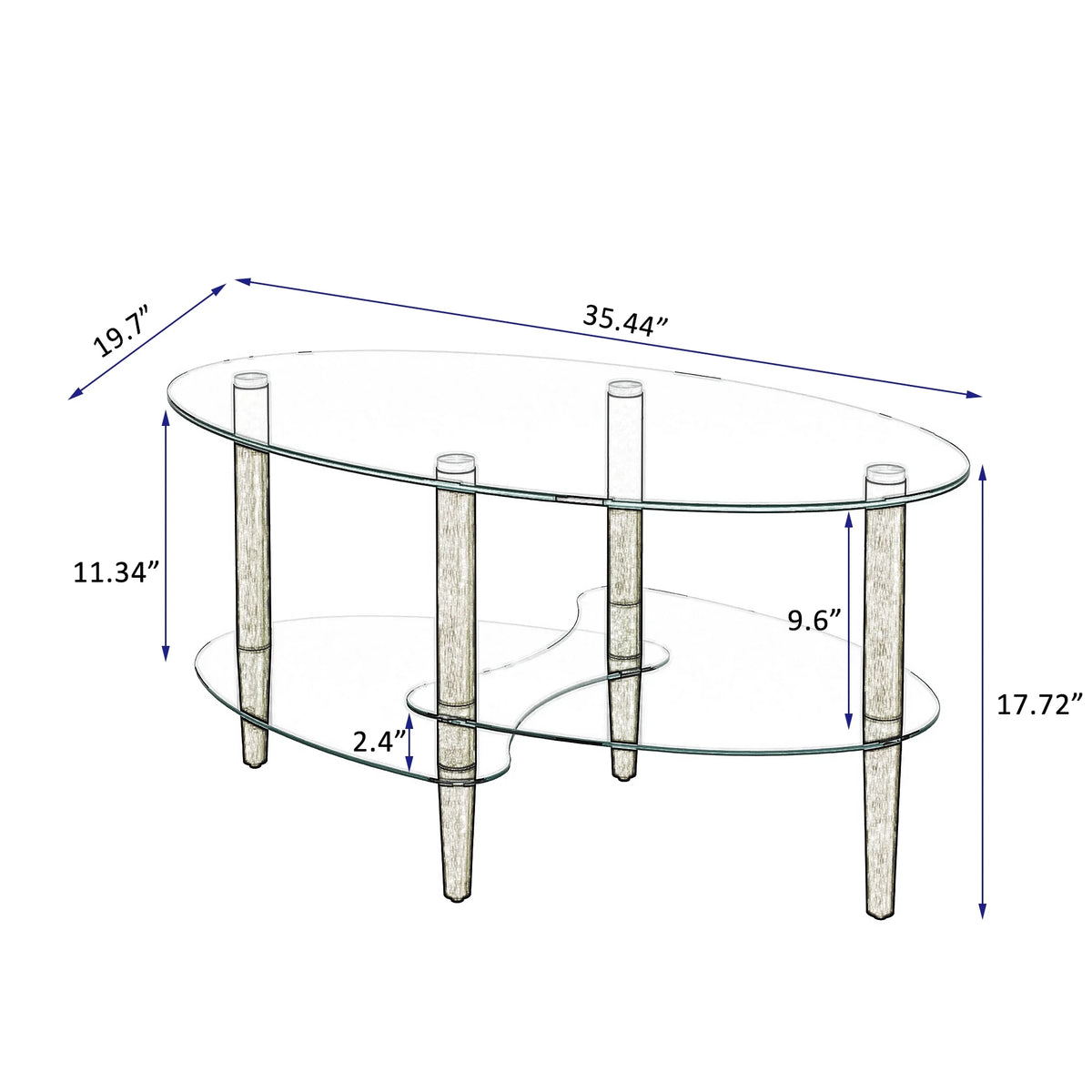 Oval Glass Coffee Table with Oak Wood Legs Z128933