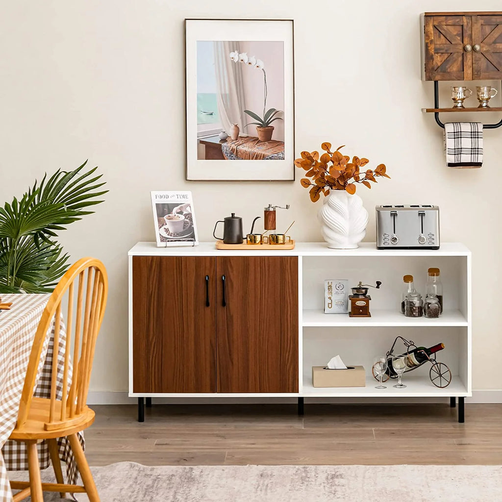 White Walnut 2 Door Buffet Sideboard with Open Shelves V45516