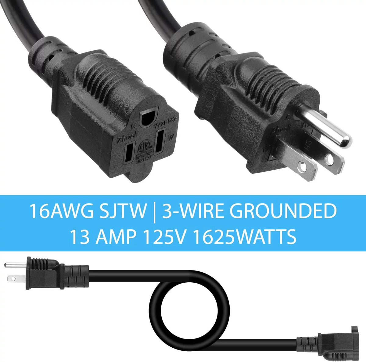 25 Feet 16AWG 13A 3 Prong Extension Cord with Safety Cover G754