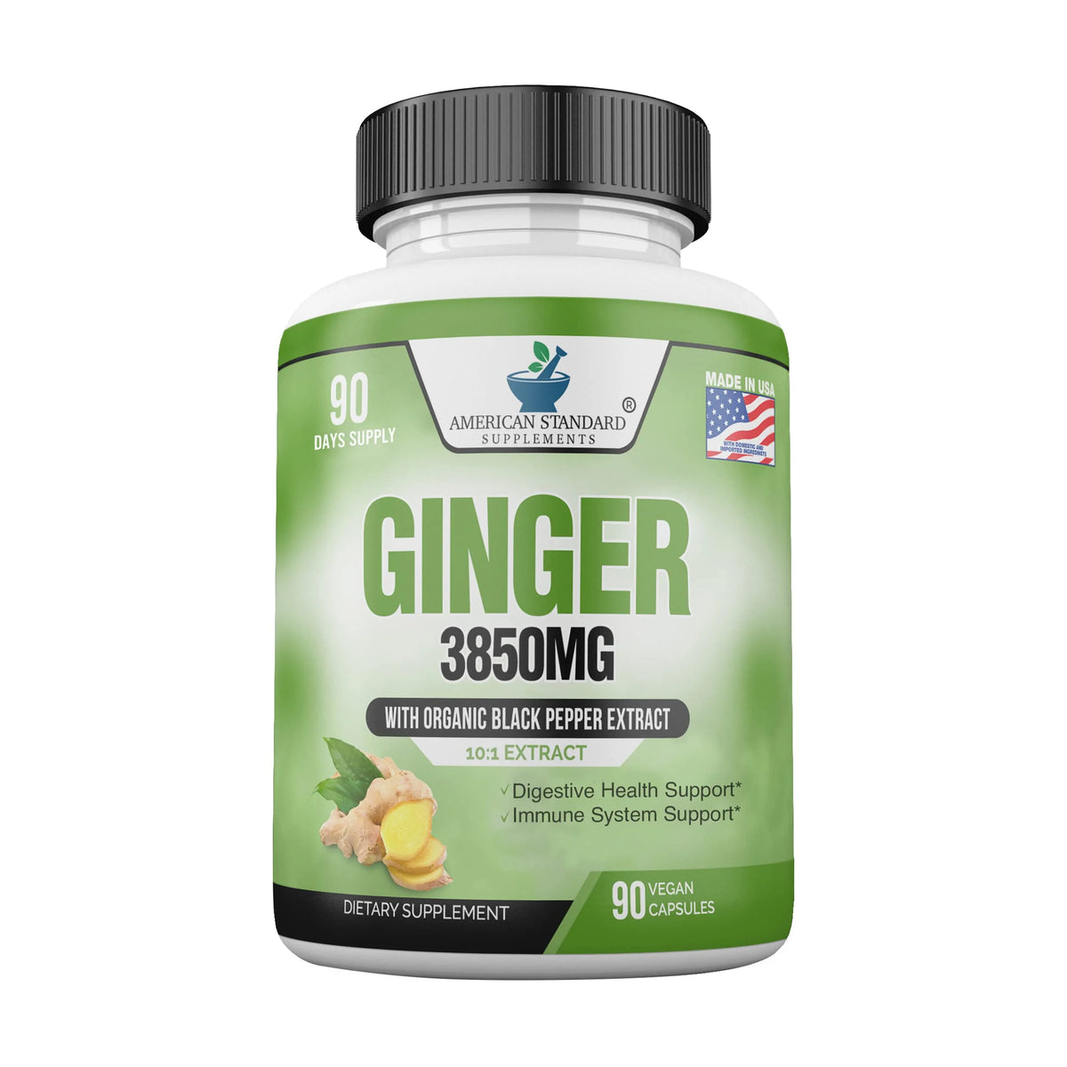 90 Capsules Organic Ginger Supplement with Black Pepper Extract H41747