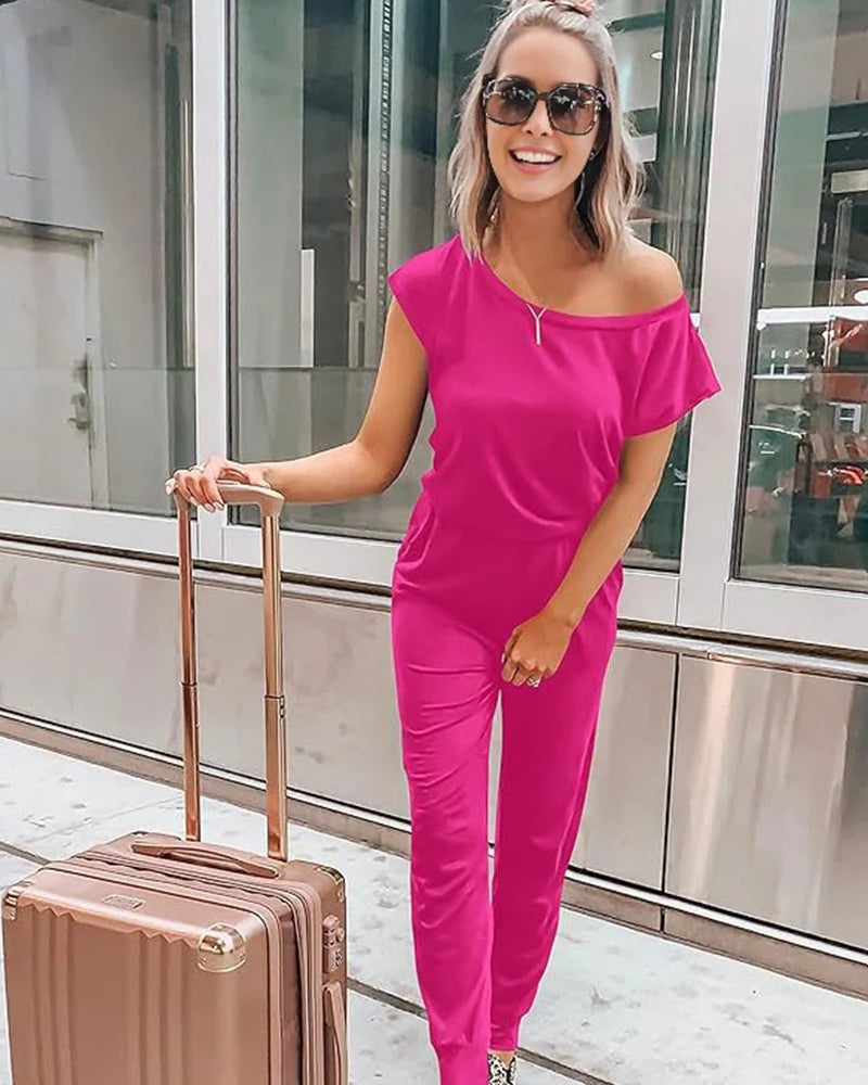 Off-Shoulder Short Sleeve Jumpsuit G4389
