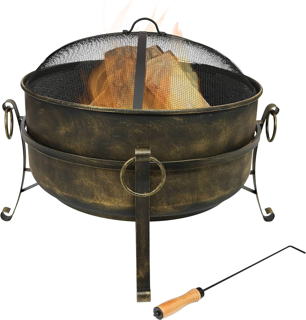 34-Inch Wood-Burning Fire Pit with Spark Screen, Poker, and Grate V397