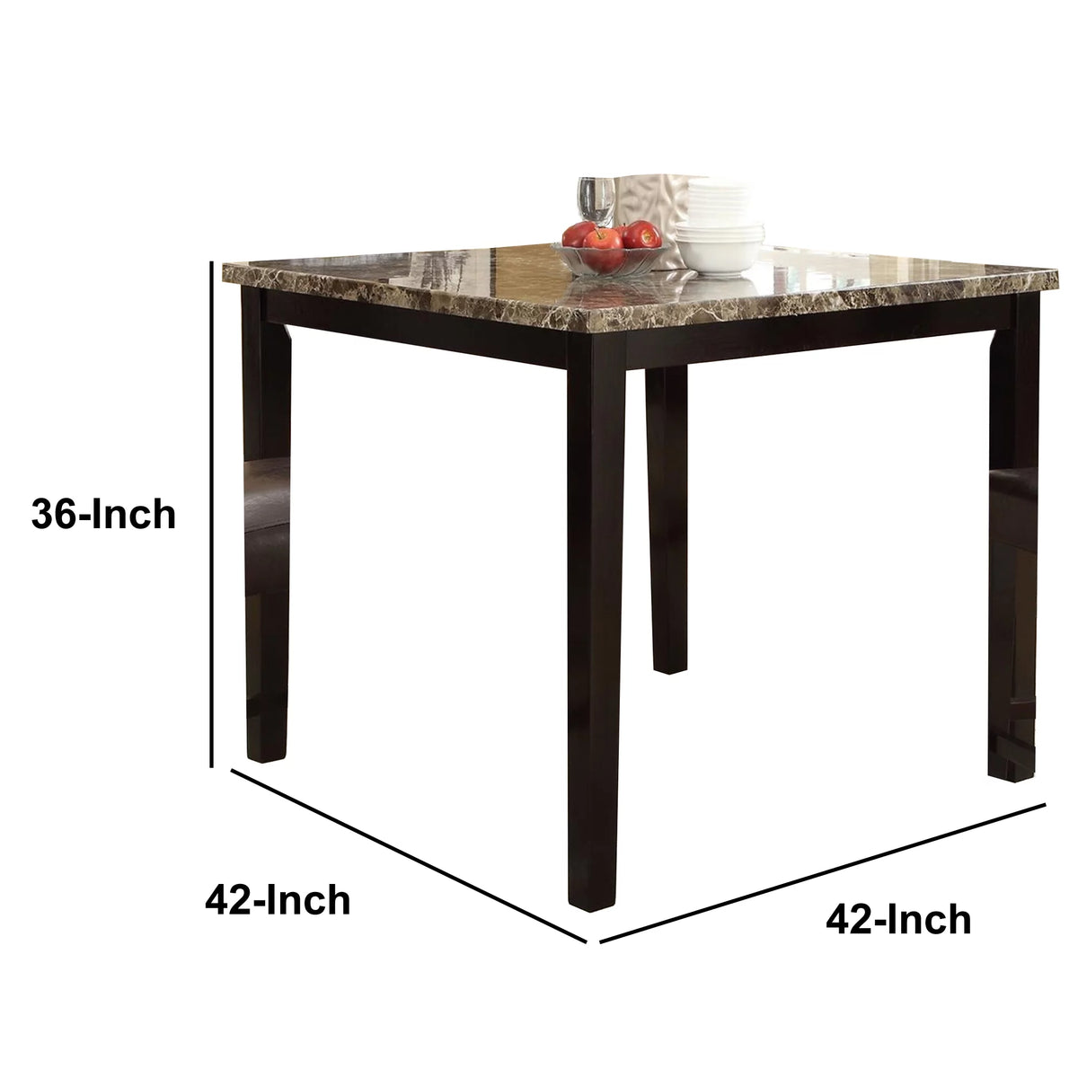 Wooden High Table Faux Marble Top Brown D768731