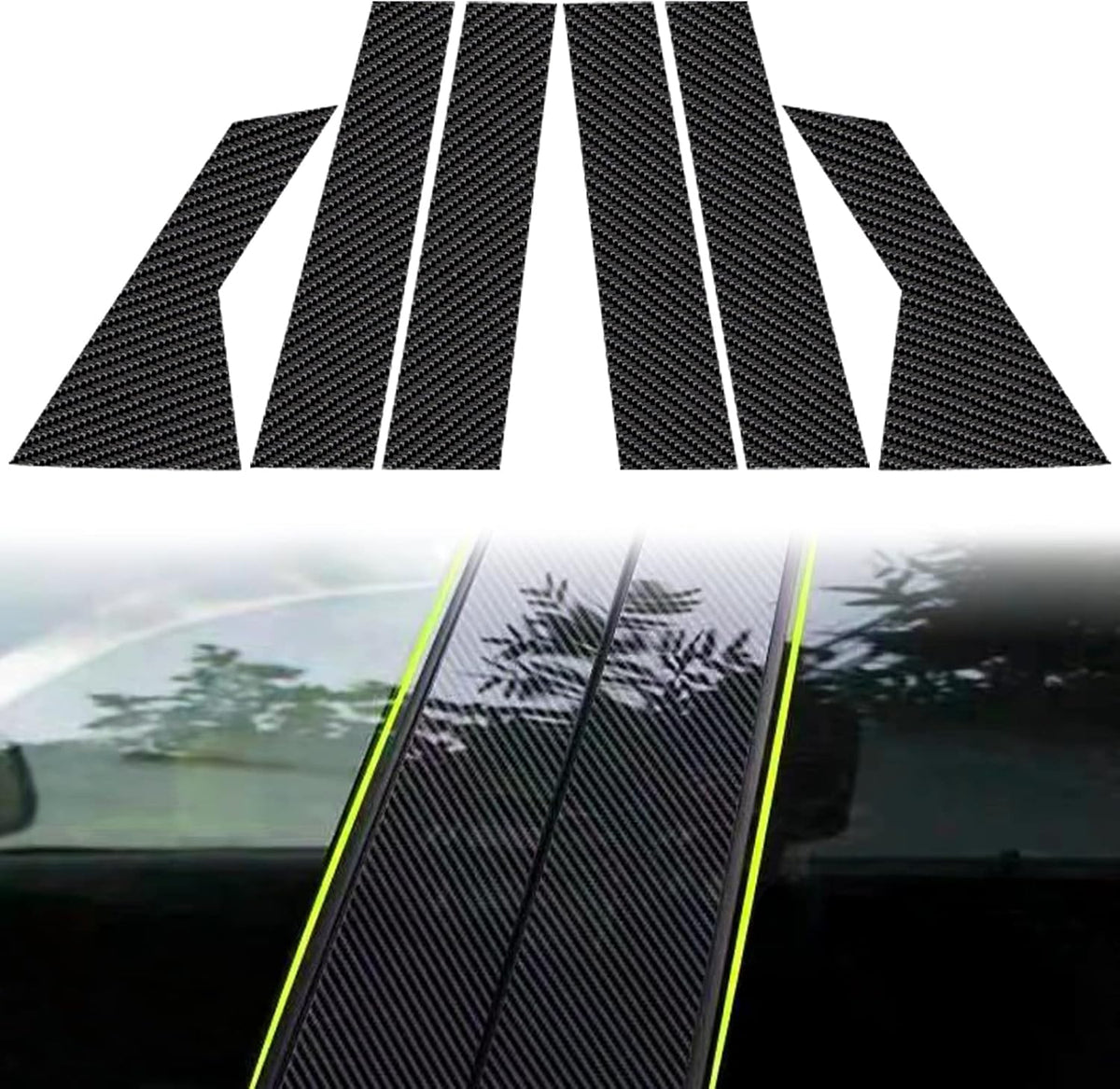 Carbon Fiber Texture Vinyl Car Window Moldings Pillar Post Trim Cover Kit Y79735